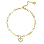 front product view of curb-chain heart charm anklet
