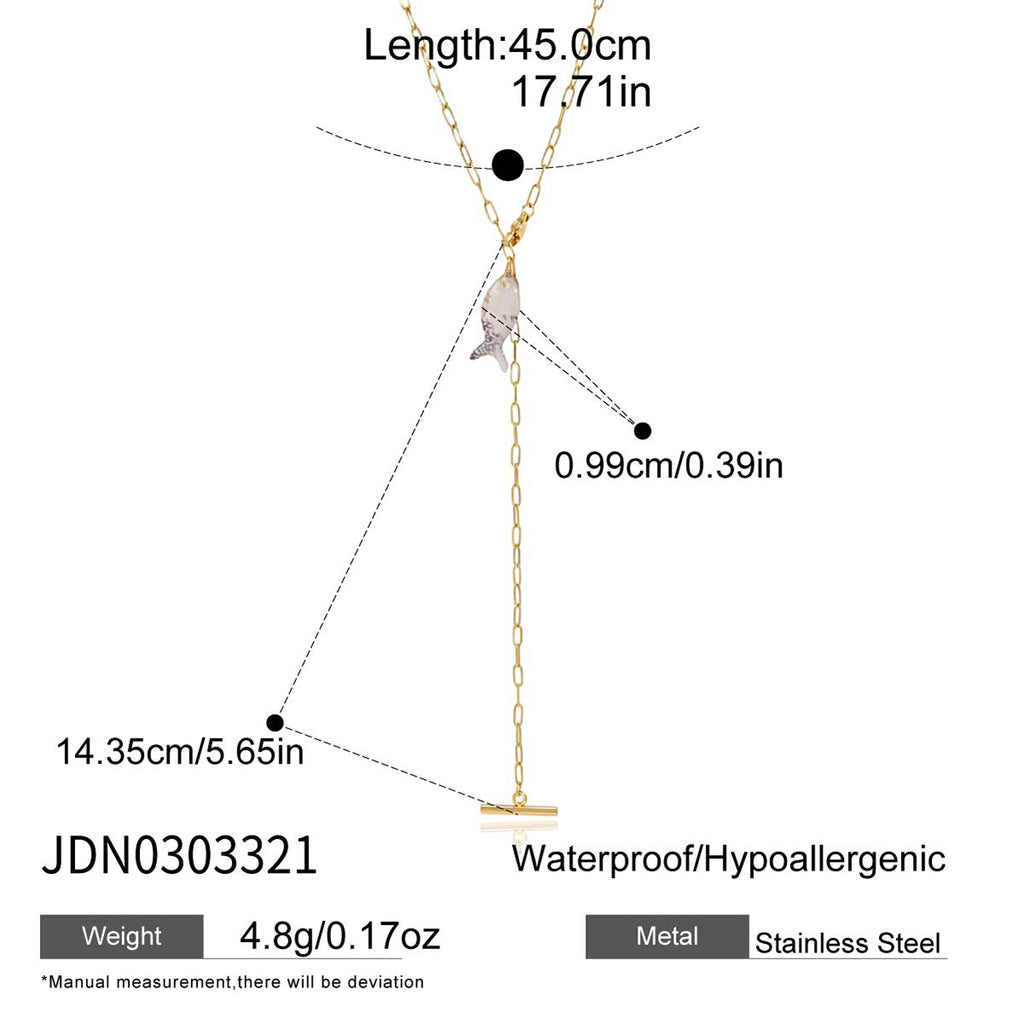 Link-chain fish necklace length and hanging section measurements