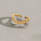 Two-Tone Stainless Steel Sculptural Double-Band Open Ring — styled view
