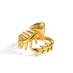 Fish skeleton ring showing raised ribs and open front