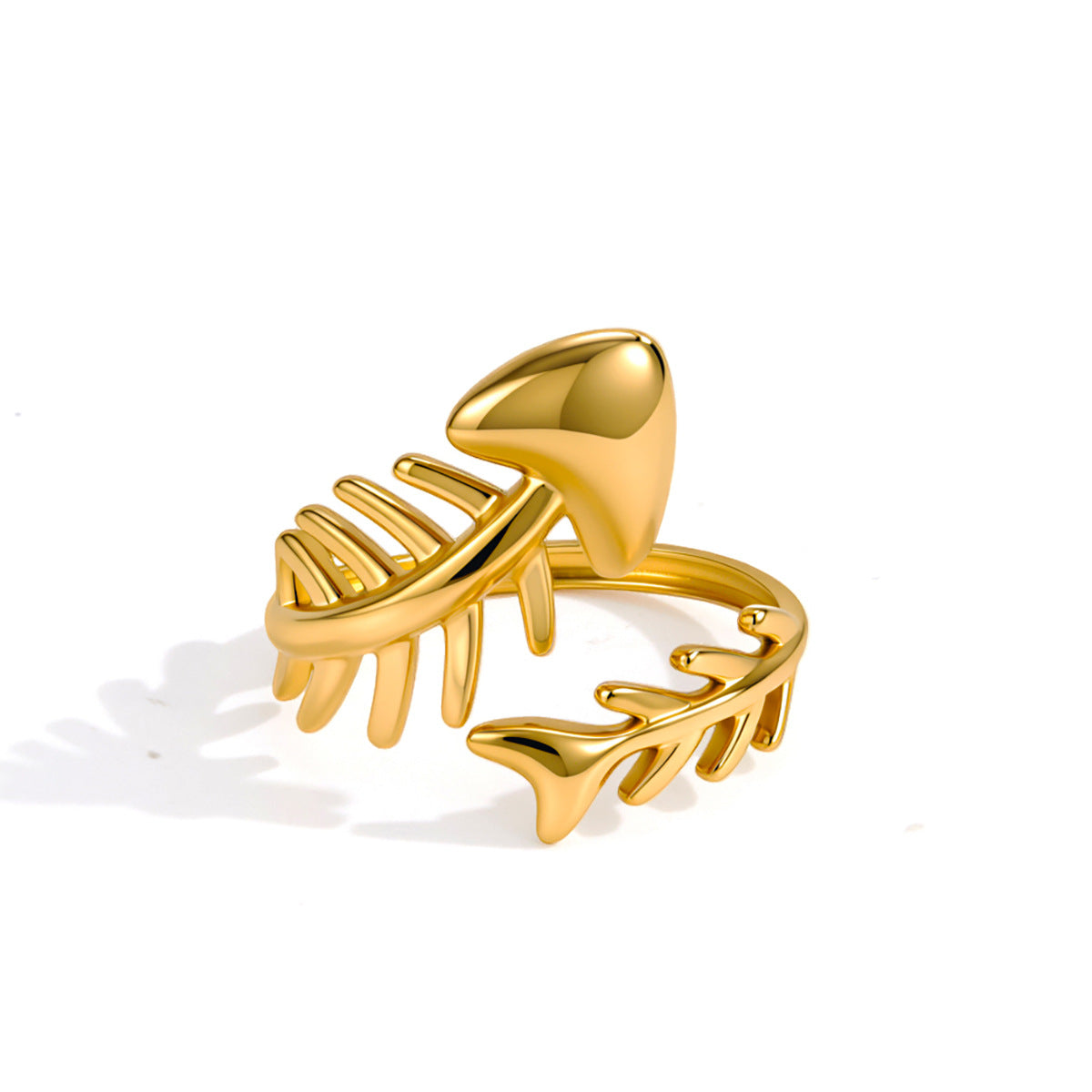 Fish skeleton ring showing raised ribs and open front