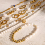 Gold Plated Pearl-Look Stainless Steel Bracelet Collection — wholesale view 2