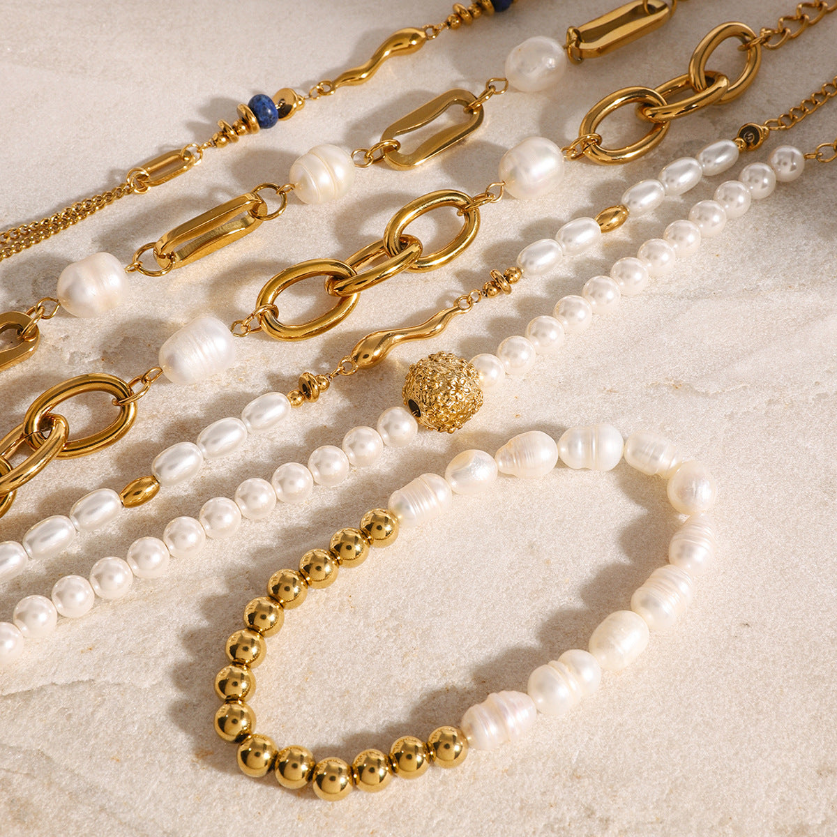 Gold Plated Pearl-Look Stainless Steel Bracelet Collection — wholesale view 2