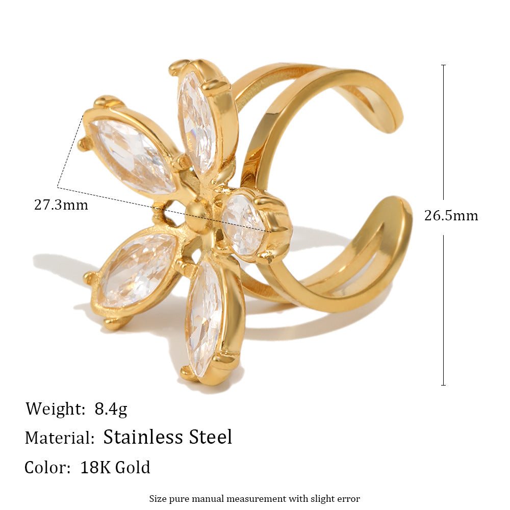 stainless steel floral statement ring with dimensions and listed weight