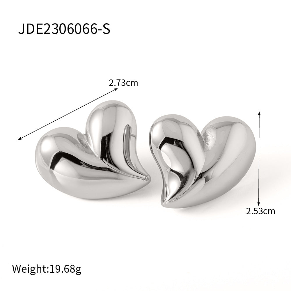 Wholesale Stainless Steel Heart Stud Earring Collection in Mixed Finishes - alternate angle