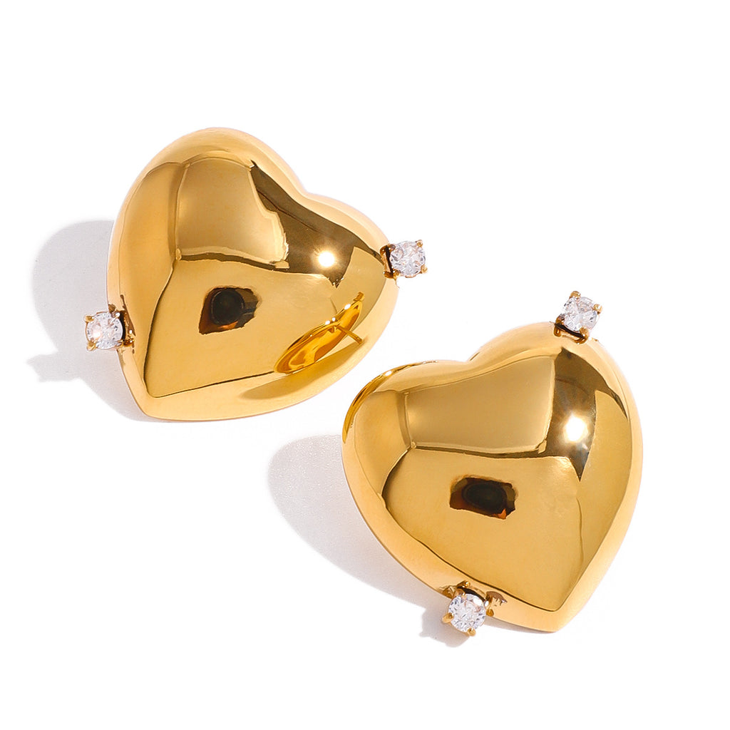 Gold-Tone Clear Zirconia Heart Stainless Steel Stud Earrings — wholesale view 4