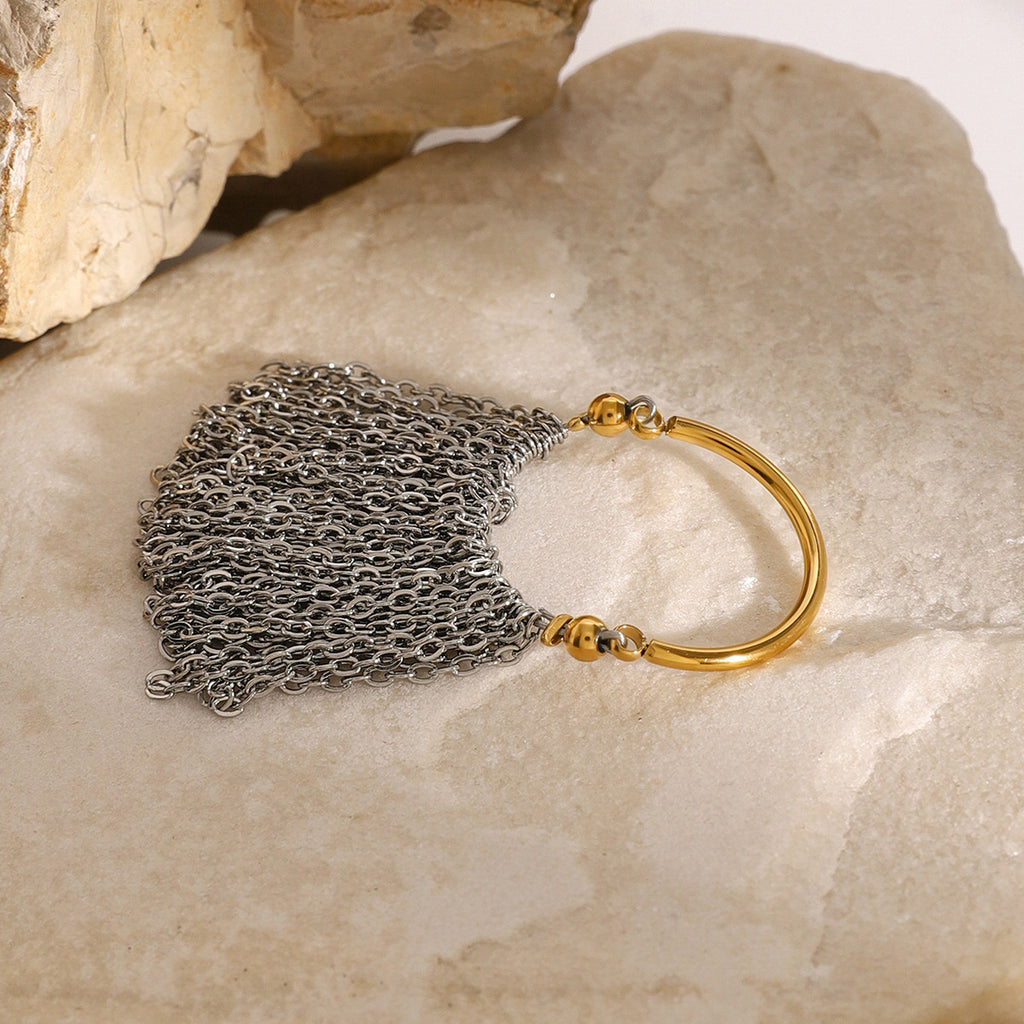 Top view of the slim ring band and draped chains