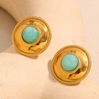 round stainless steel amazonite studs with beaded borders