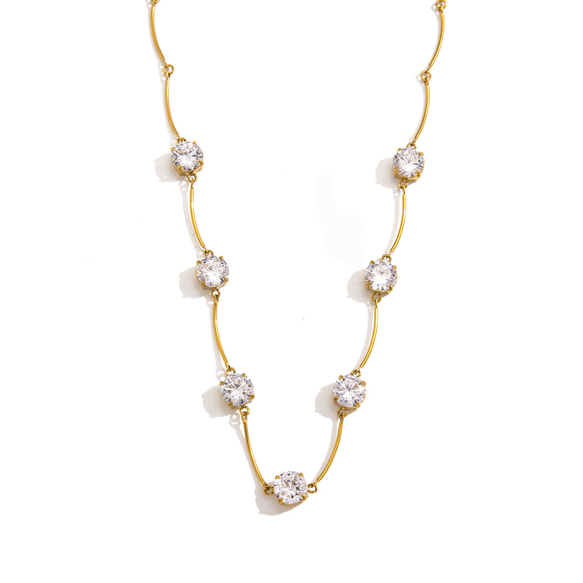 Stainless steel bar necklace front arrangement on white