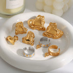 Heart Stainless Steel Ring and Stud Earring Collection in Mixed Finishes – close-up view