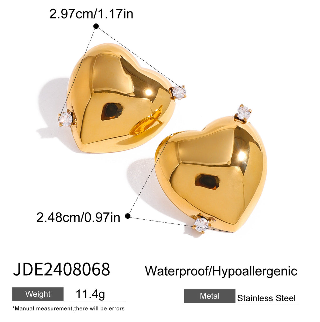Gold-Tone Clear Zirconia Heart Stainless Steel Stud Earrings — wholesale view 5