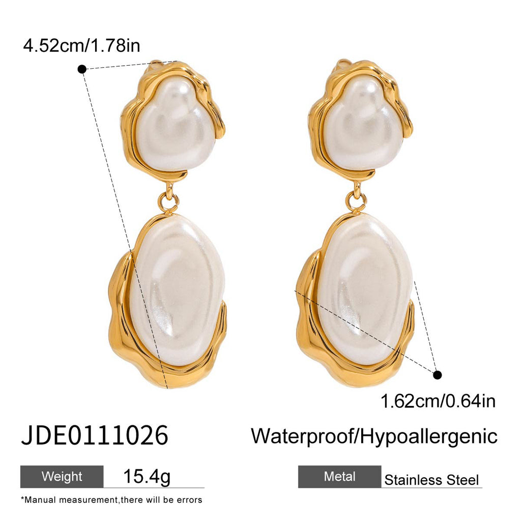 Gold-Tone Pearl-Look Stainless Steel Drop Earrings – product view 5