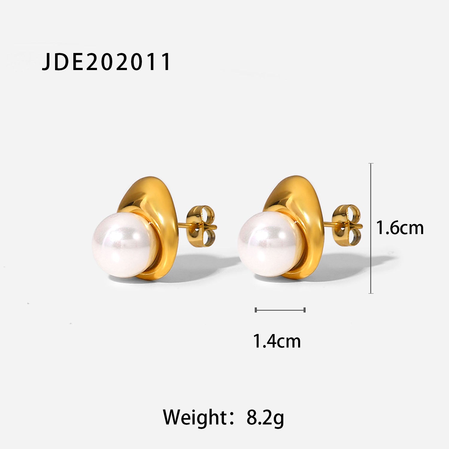 pearl cradle studs with 16 by 14 mm dimensions and 8.2 g weight