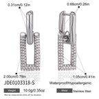 Silver tone rectangular rhinestone earring dimensions