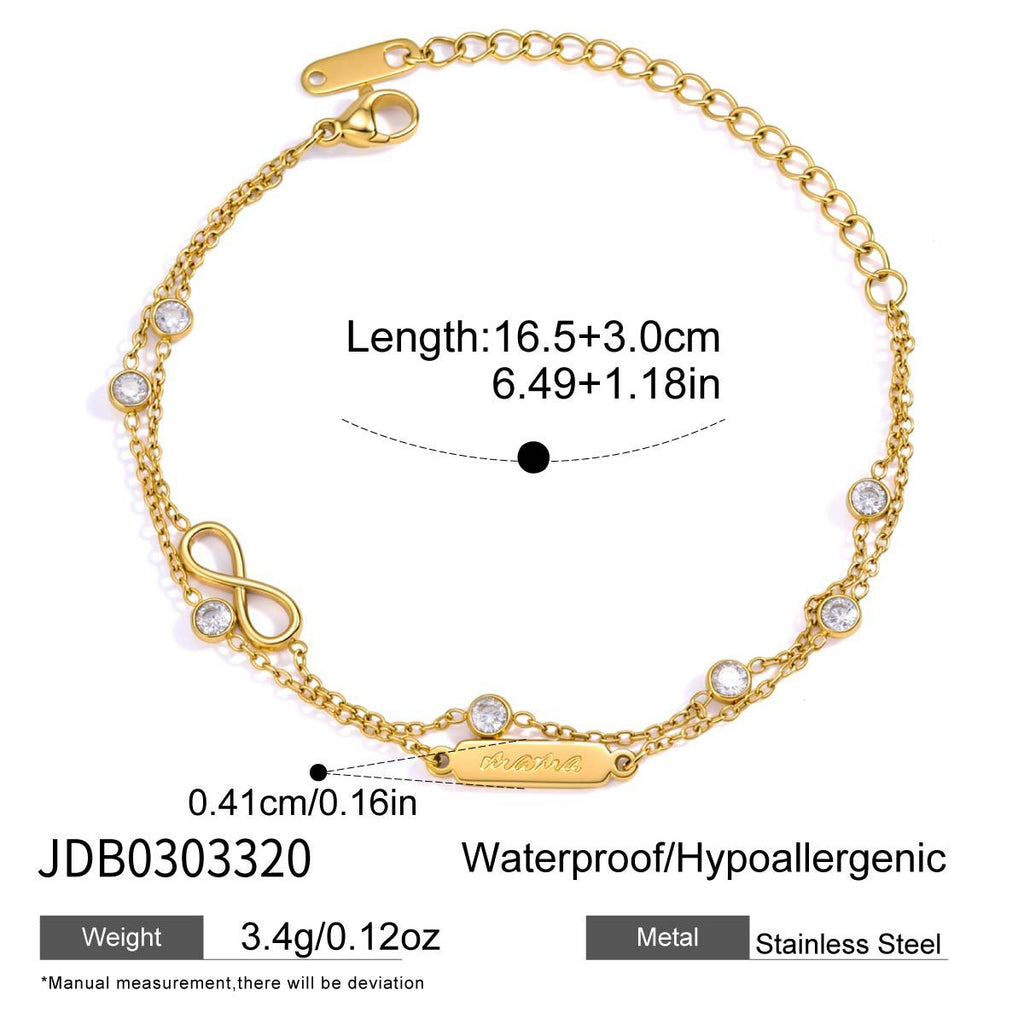 Infinity charm double-chain bracelet measurement diagram