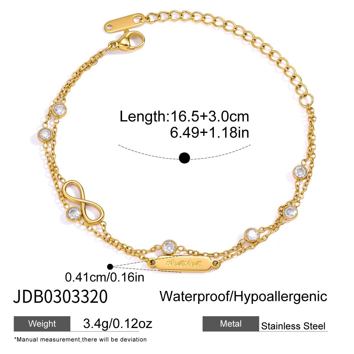 Infinity charm double-chain bracelet measurement diagram