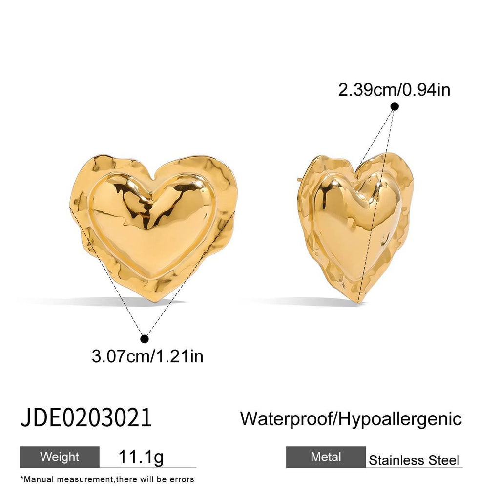 Stainless Steel Heart Stud Earrings and Charm Ring Collection — styled view of the heart earrings