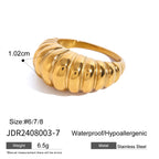 Broad ribbed ring with size and material reference