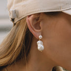 Wholesale Gold-Tone Stainless Steel Imitation Baroque Pearl Drop Earrings - front view