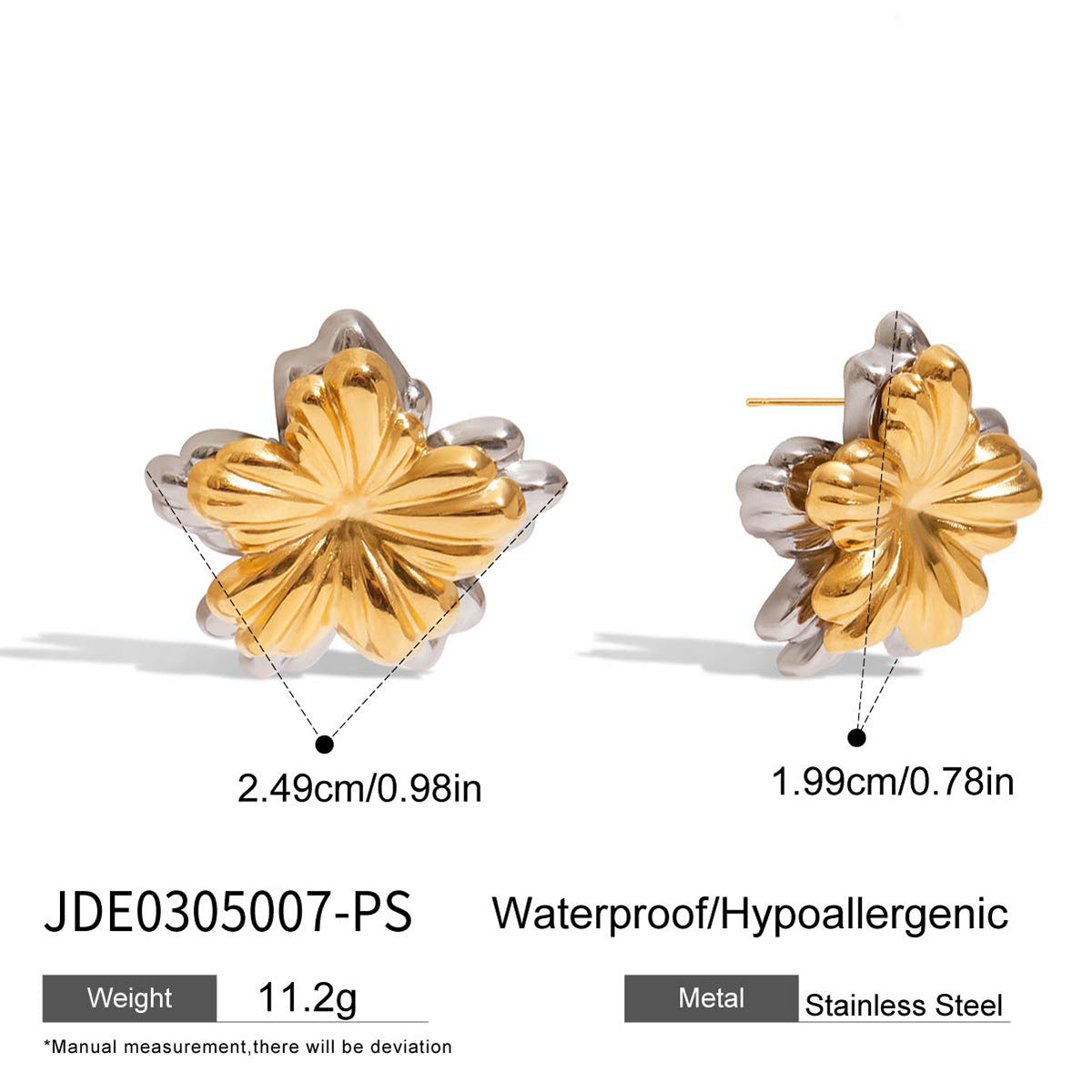 Wholesale Gold-Tone Stainless Steel Floral Stud Earring Collection - finish detail