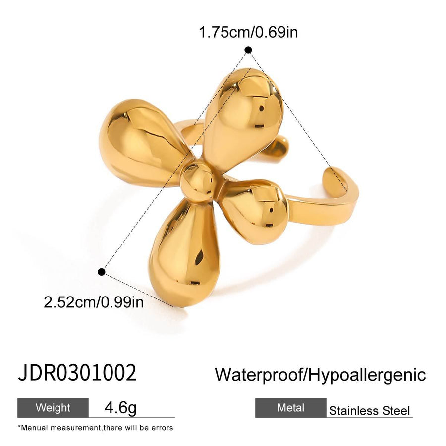 Four-petal ring showing flower face dimensions