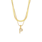 Imitation pearl letter P pendant on layered stainless steel chains