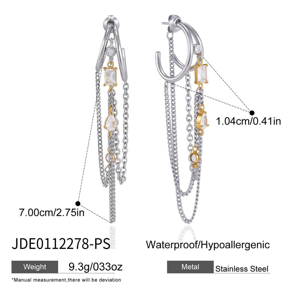Two tone chain earring diagram showing 7 cm overall length