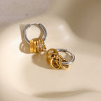 Gold Plated Two-Tone Ring Charm Stainless Steel Hoop Earrings styled product view