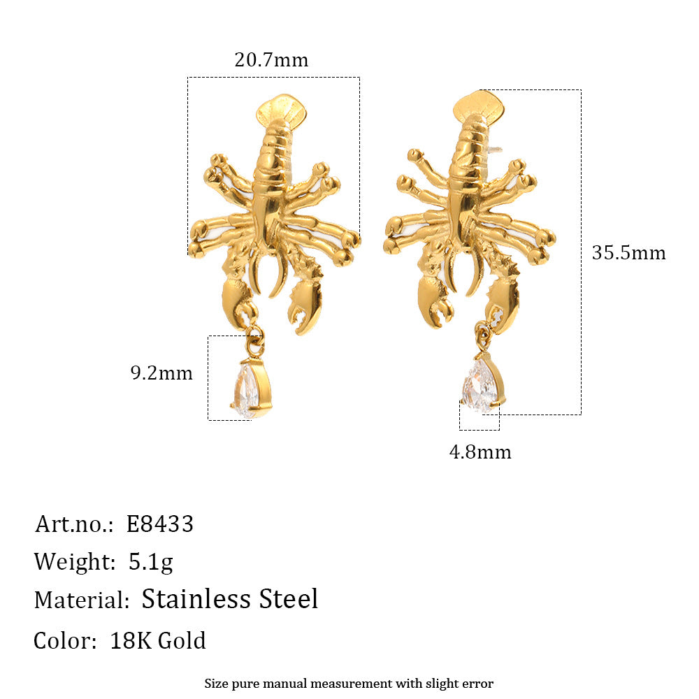 Clear teardrop lobster earrings with dimensions