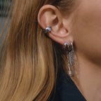 Wholesale Silver-Finish Stainless Steel Huggie and Chain Hoop Earring Collection - front view