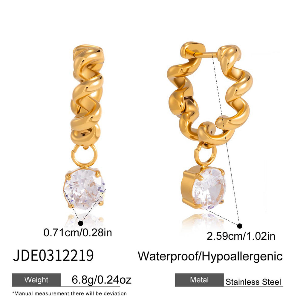 Zirconia drop hoop earrings with measurements