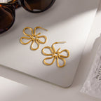 Wholesale Gold-Tone Stainless Steel Open Flower Stud Earrings - side profile