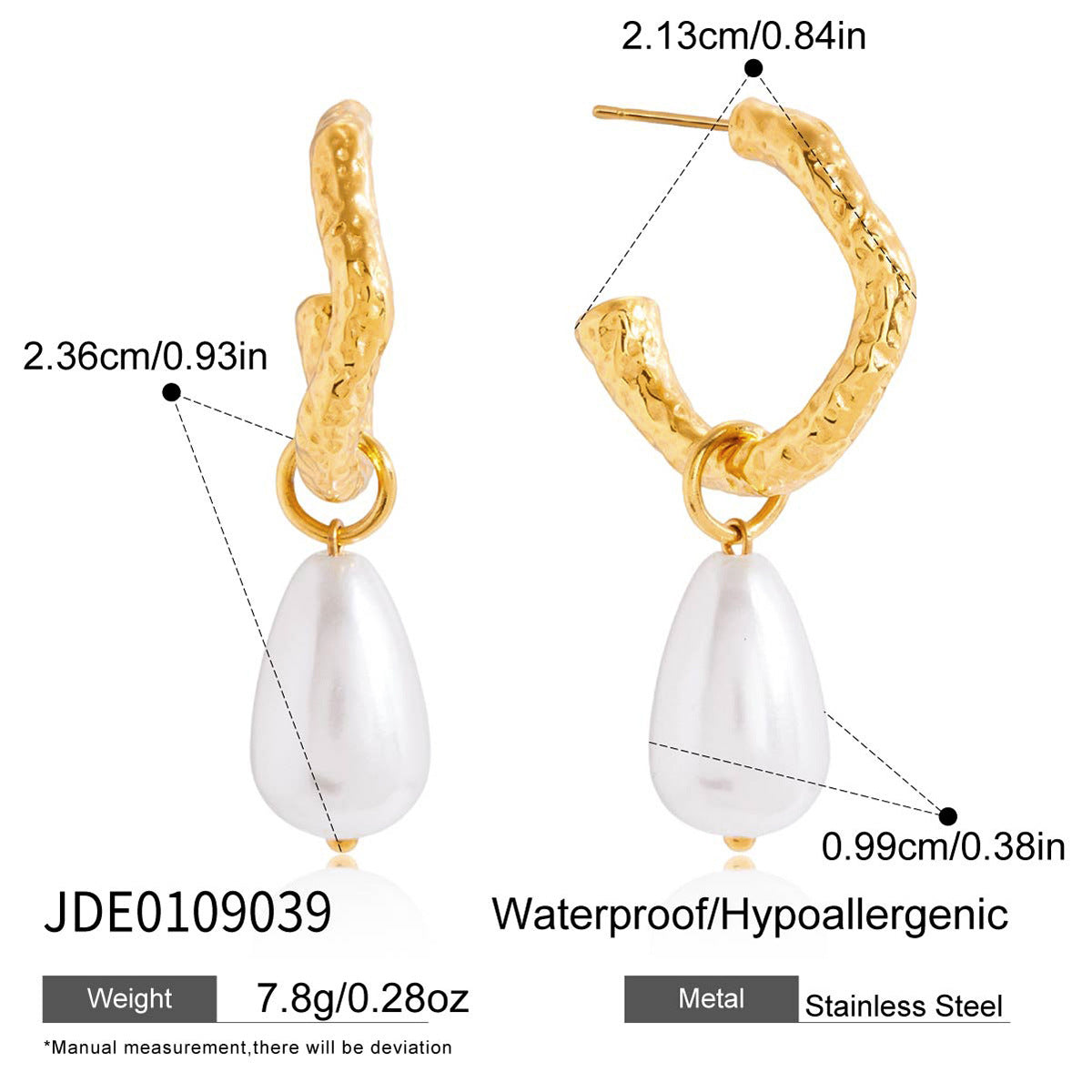 Wholesale Gold-Tone Stainless Steel Resin Pearl-Look Drop Hoop Earrings - finish detail
