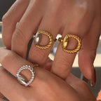 Two-Tone Textured Stainless Steel Band Ring – product view 2