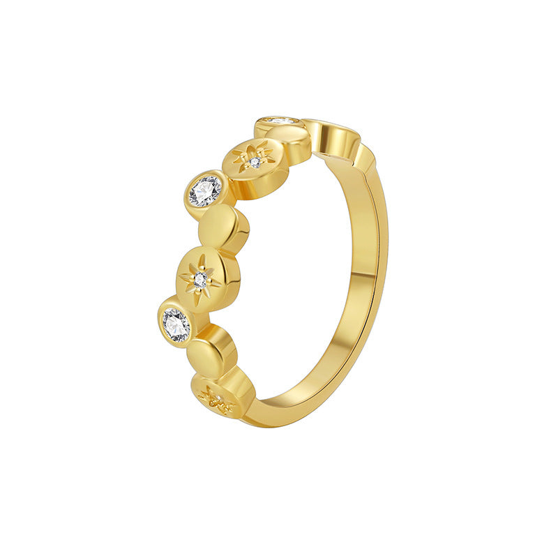 isolated starburst disc zirconia band ring on white