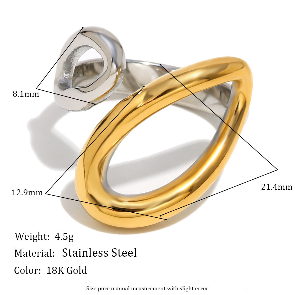 gold plated and silver-finish teardrop ring with listed dimensions