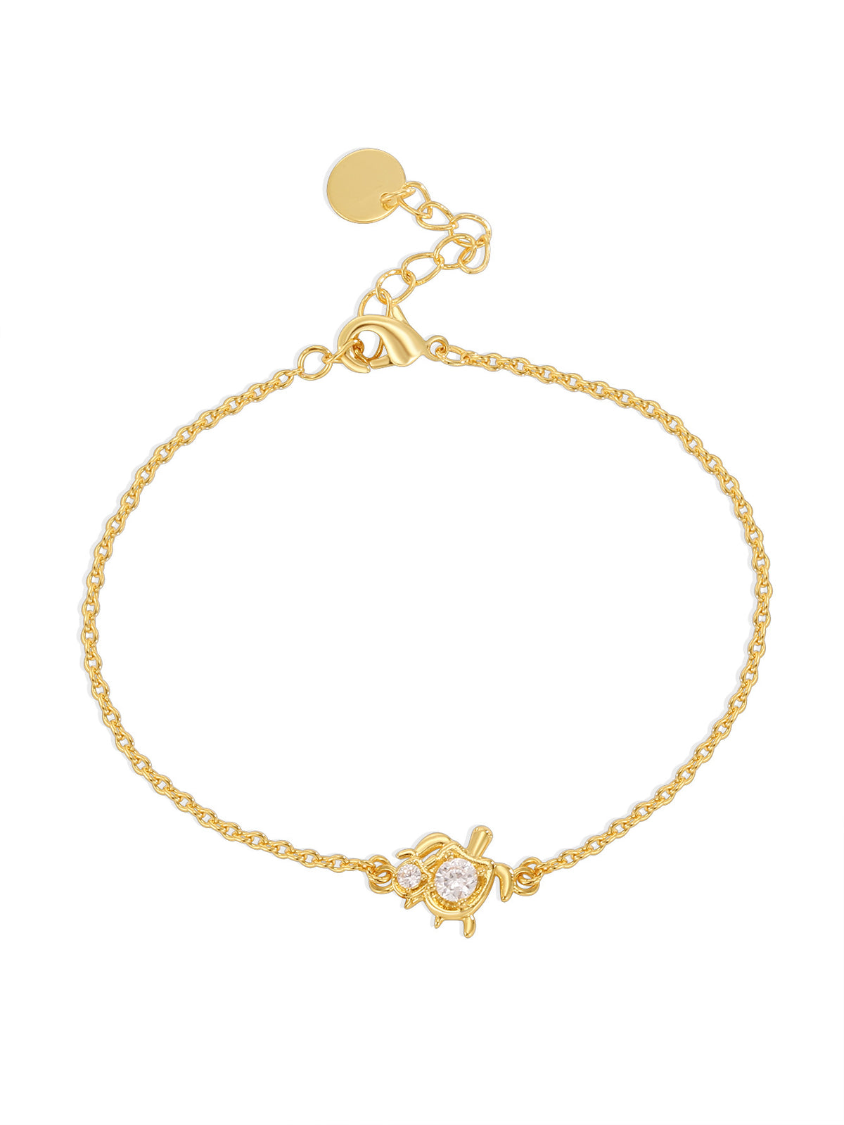 centered product view of the fine clear stone turtle station bracelet