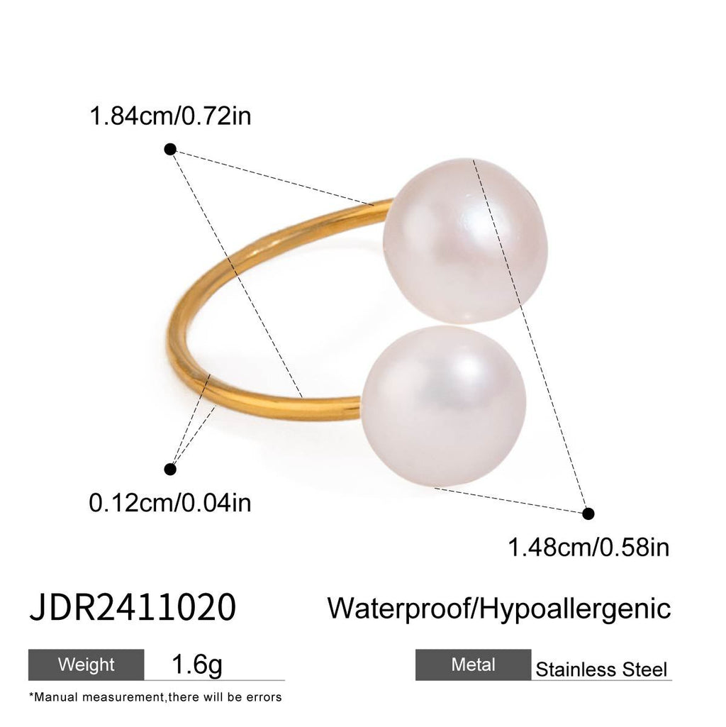 Double pearl open ring dimensions and material detail