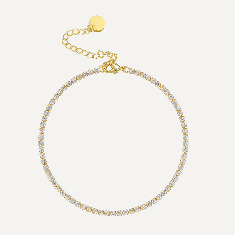 gold plated brass tennis chain anklet with clear stones
