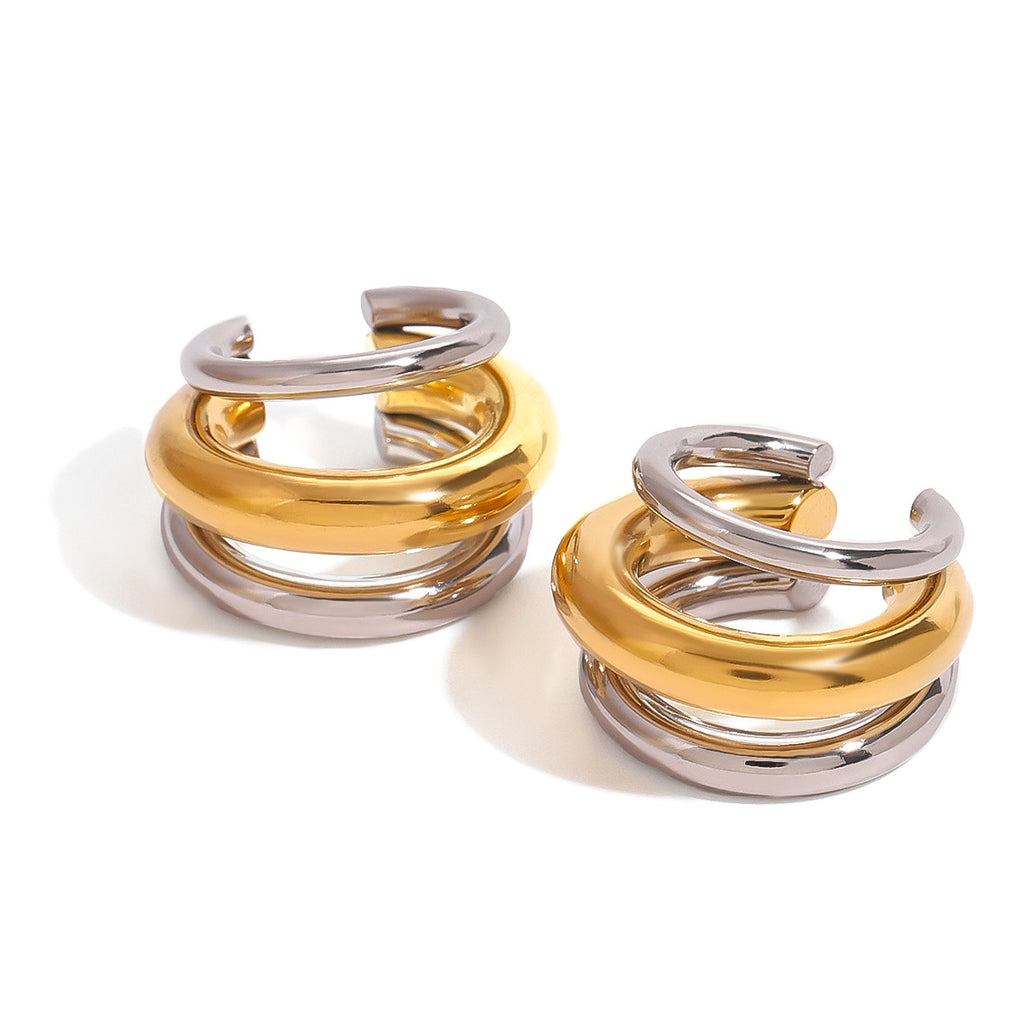Two-Tone Sculptural Stainless Steel Clip-On Earrings finish and shape detail
