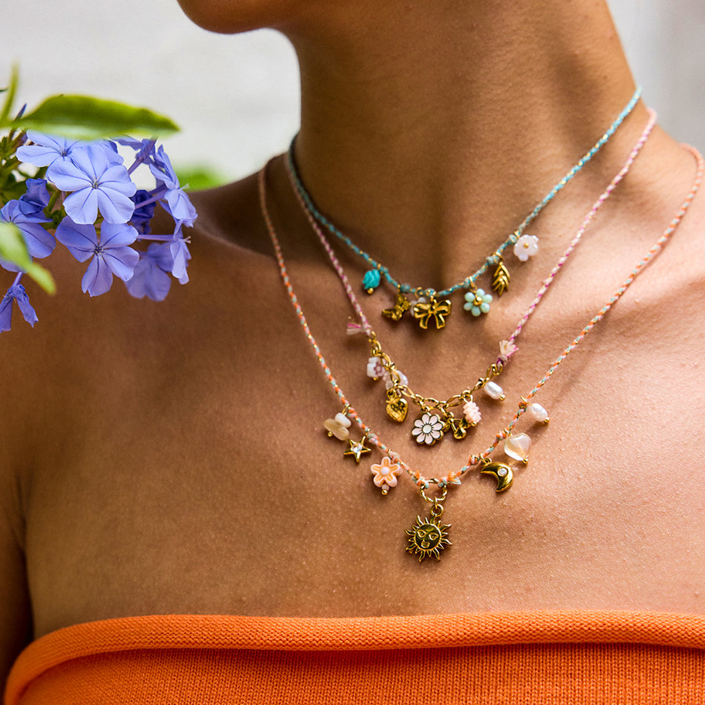 Colorful Charm Cord Stainless Steel Necklace Collection – styled view