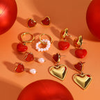 Gold-Tone Red Heart Stainless Steel Earring Collection — wholesale view 3