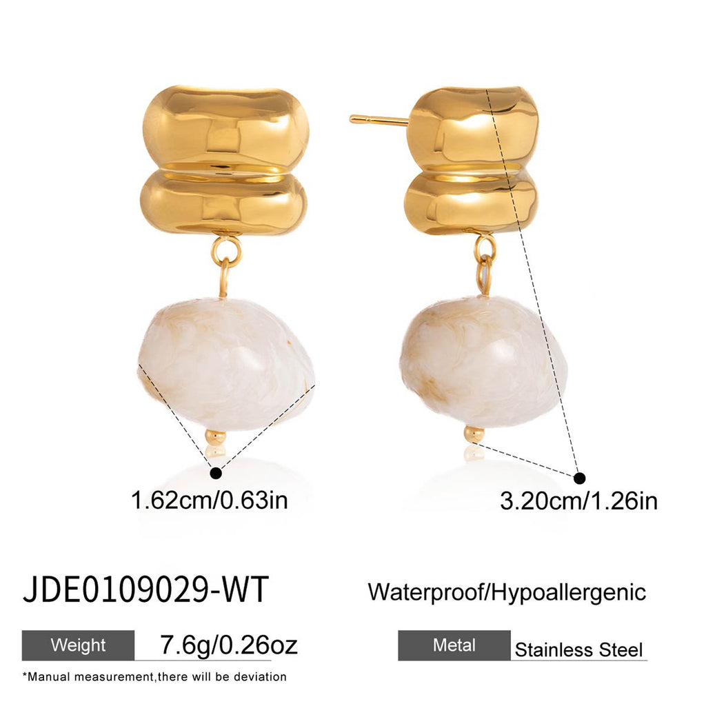 White resin drop earrings front and side views