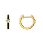 front and side view of gold plated black resin hoops