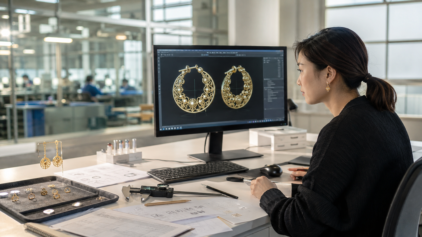 Illustrative CAD design review for custom gold plated earrings