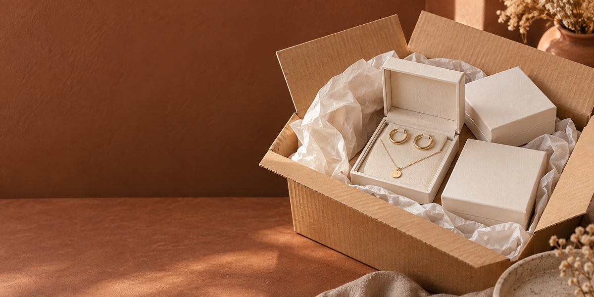 Jewelry boxes packed with protective tissue for delivery